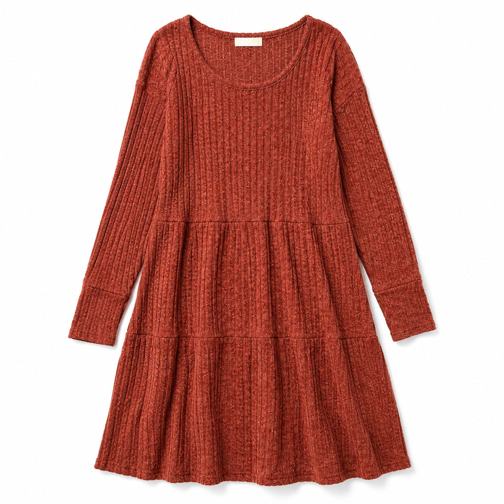 Fantaslook Burnt Orange Long-Sleever Knit Dress Size M