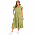 UVN Short-Sleeve Olive Green V-Neck Dress Size M