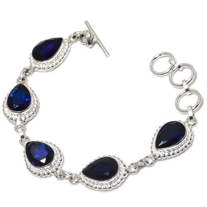 Blue Pear Tanzanite Gemstone Handmade 925 Sterling Silver Plated Jewelry Bracelet
