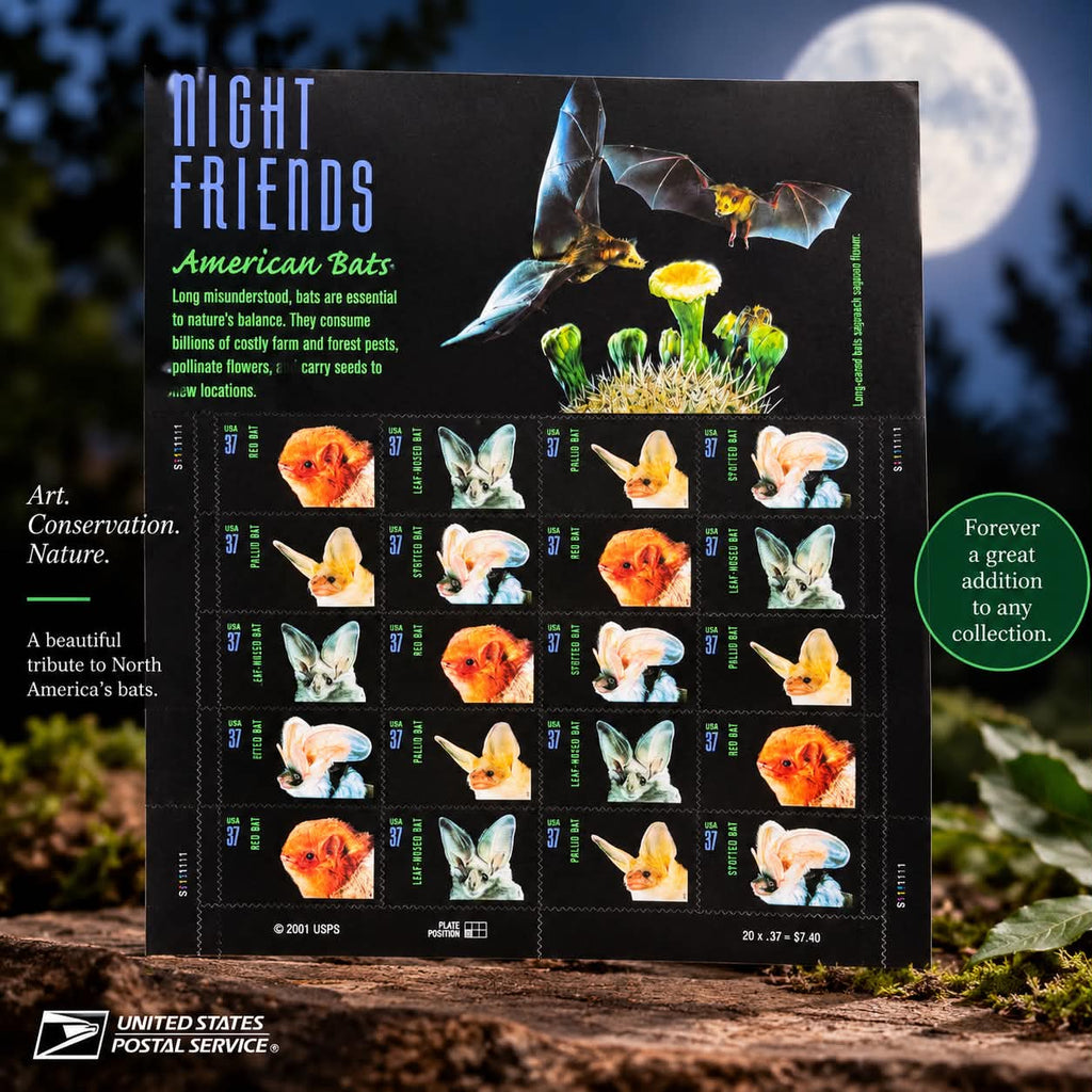 2002 USPS Night Friends American Bats 37¢ Stamps Full Sheet of 20 Mint Unused