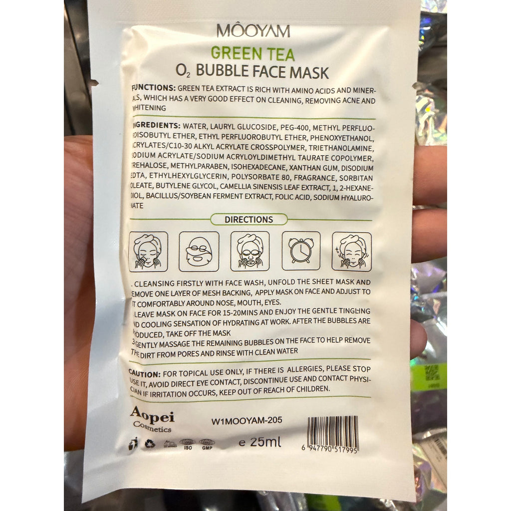 Mooyam Green Tea O2 Bubble Face Mask 10-pack