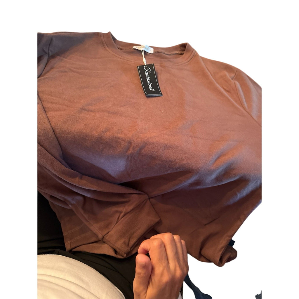 Fantaslook women's casual crewneck sweatshirt with long sleeves, oversized tunic style in size L, soft fabric, and comfortable fit.