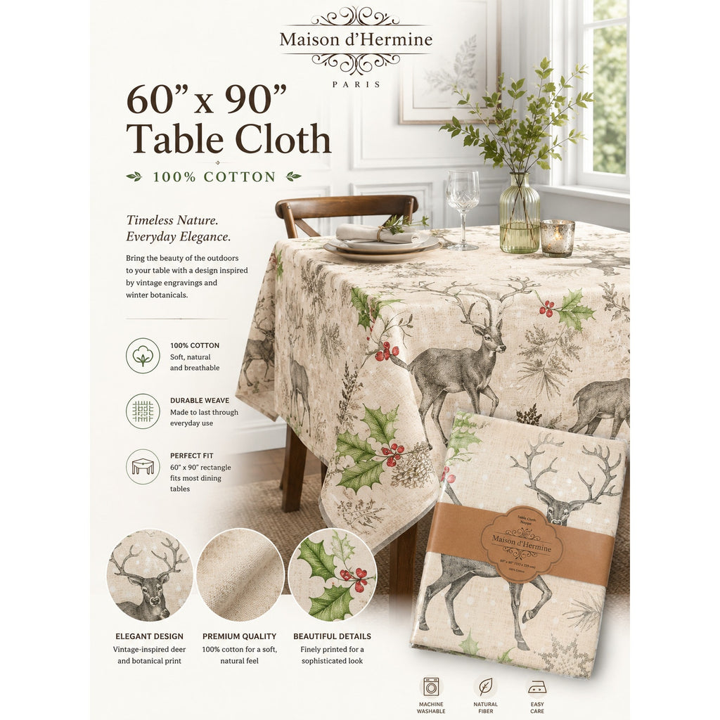 NEW Maison d'Hermine 60"x90" Cotton Tablecloth