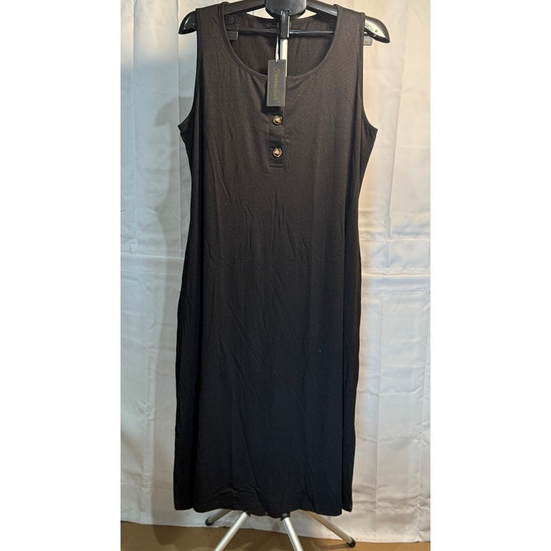 Fantaslook Sleeveless A-Line Maxi Dress in Black Size XL