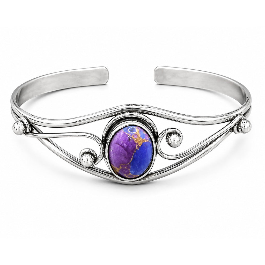 Silver plated bangle gem bracelet by Republic Mercantile, featuring handcrafted design with embedded colorful gemstones.