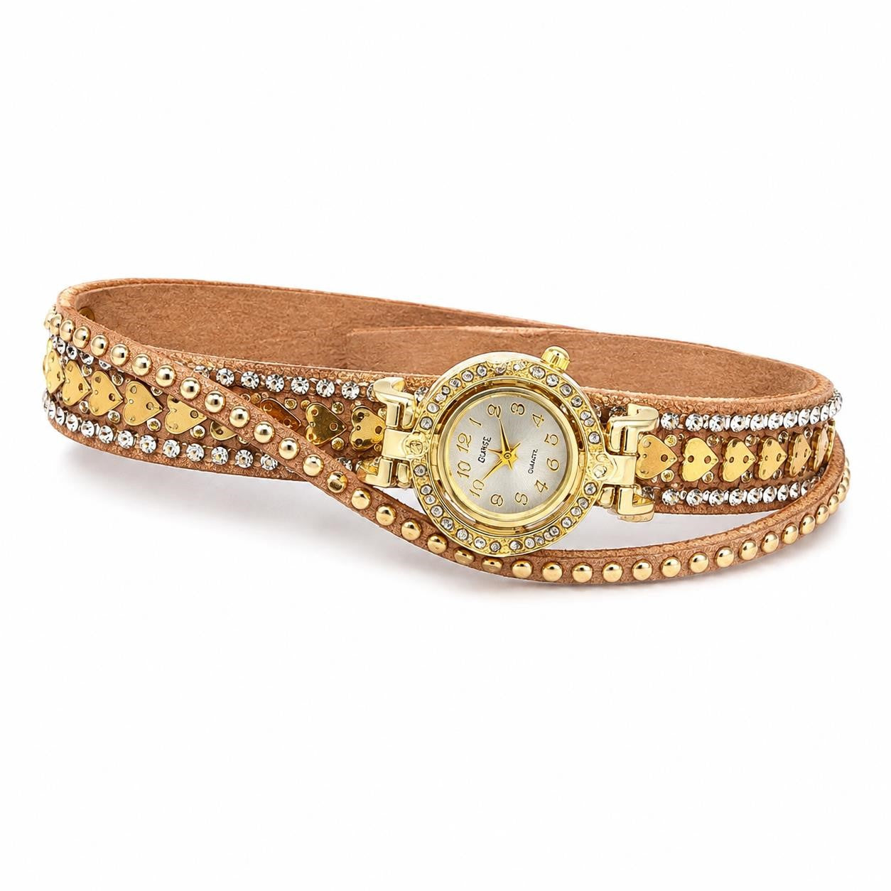 Elegant ladies boho bejeweled wrap watch by Republic Mercantile featuring a stylish, jeweled strap and a round watch face.