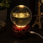 3D Etched Crystal Globe LED Light with Spinner Display Base