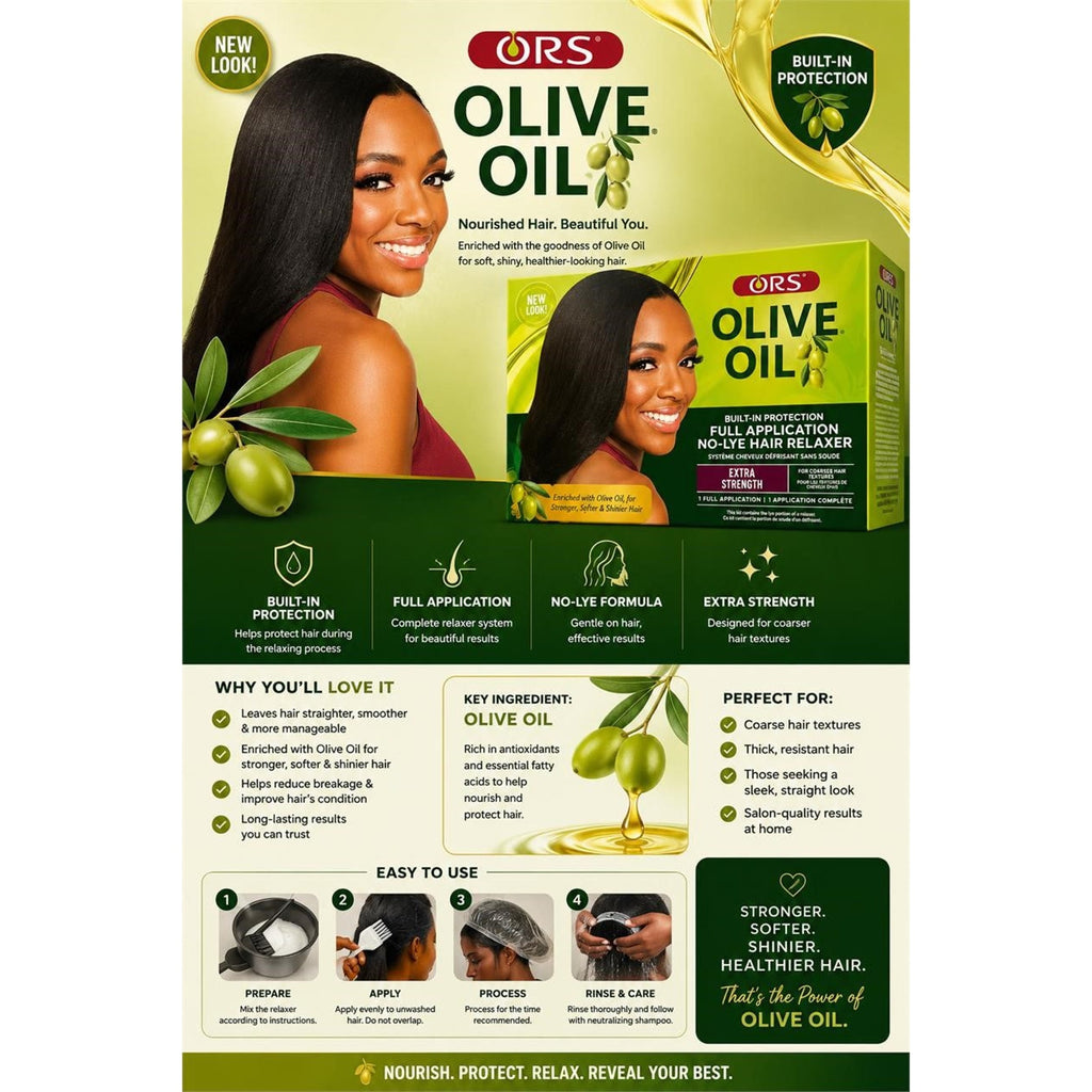Republic Mercantile Olive Oil Extra Strength Hair Relaxer jar with label, showcasing product for hair smoothing and styling.