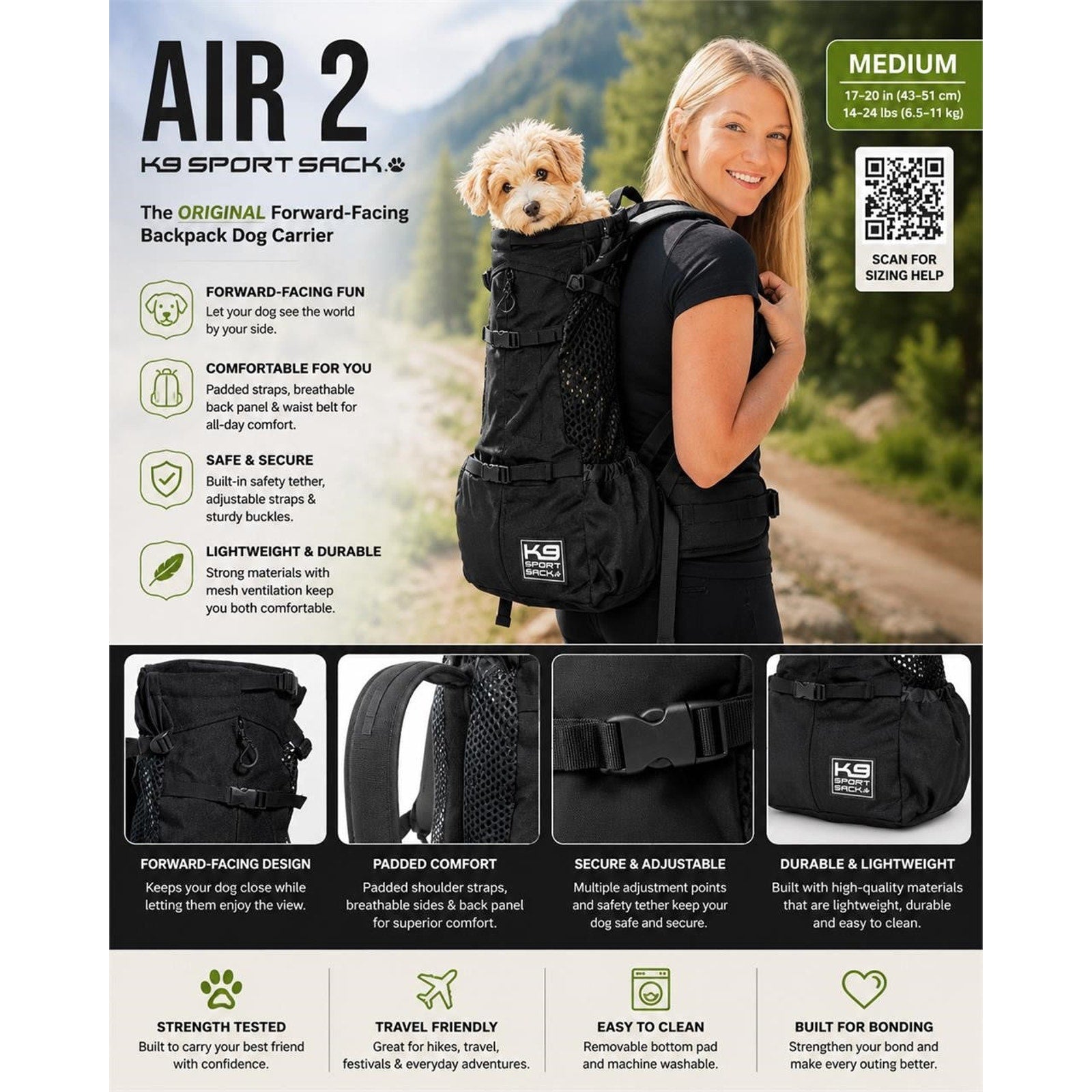 NEW Black K9 Sport Sack Air 2 Pet Carrier Backpack