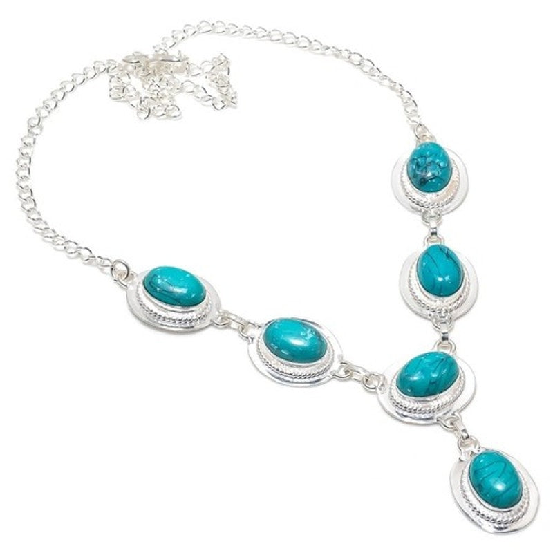 Blue Turquoise Gemstone Handmade 925 Sterling Silver Plated Jewelry Necklace