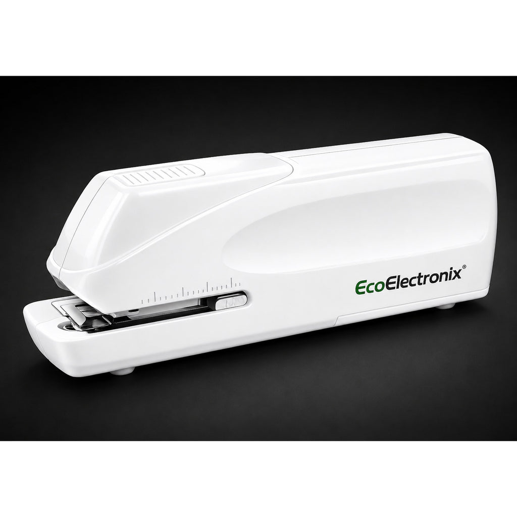 EcoElectronix Automatic Electric Stapler 30-Sheet Jam-Free AC/Battery (WHITE)