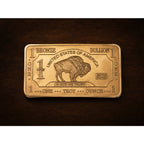 Troy oz bronze alloy collectible bar from CMC Mint featuring detailed engravings and a polished finish.