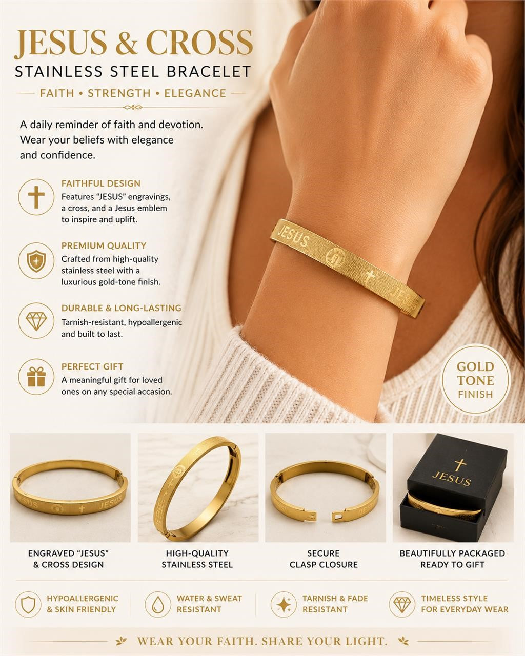 Stainless Steel Golden Ladies Christian Bracelet