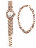 Ladies rose gold watch and bracelet set with cubic zirconia from Republic Mercantile, featuring a stylish and elegant design.