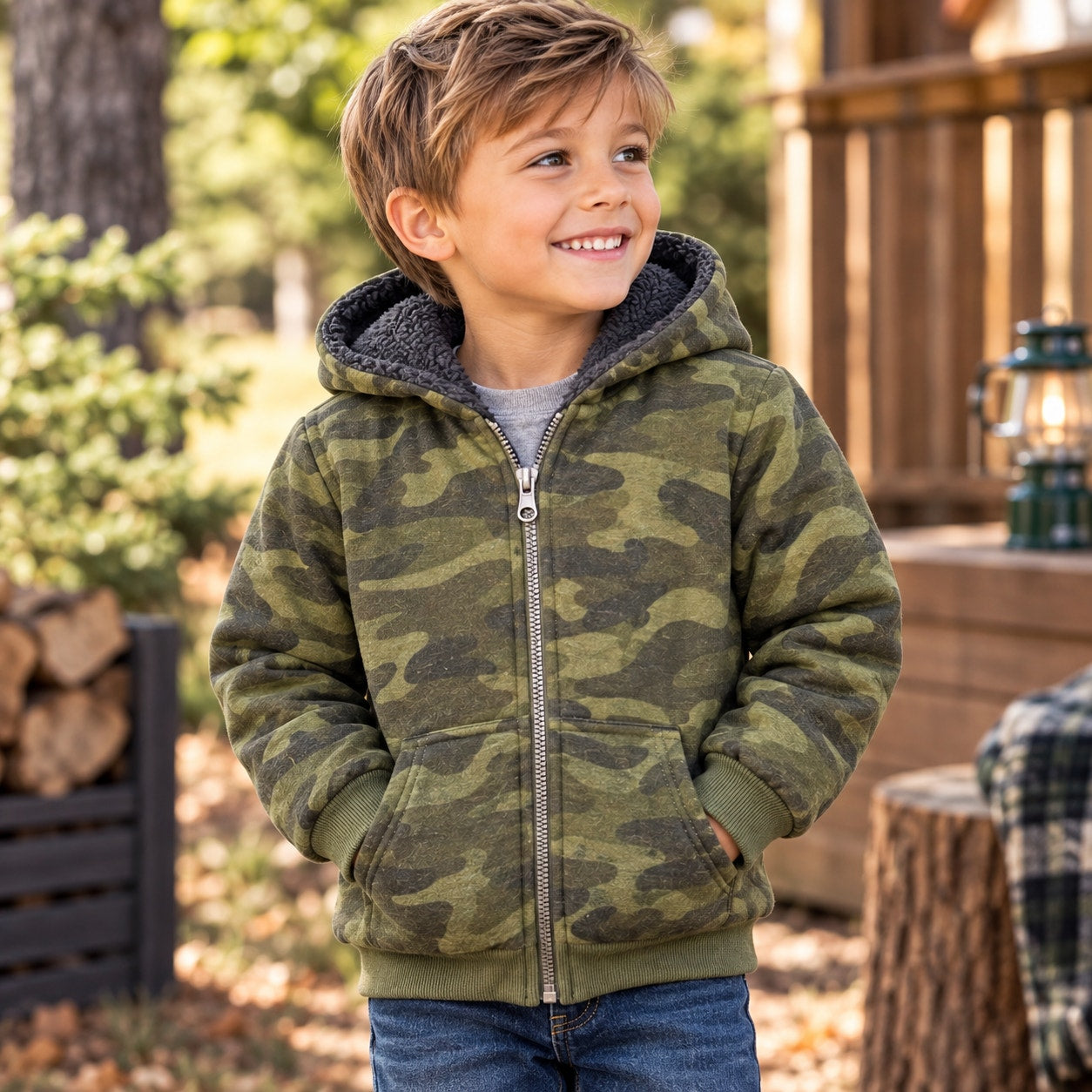 Coney Island Boy's Camo Sherpa-Lined Zip-Up Hoodie Size 5/6