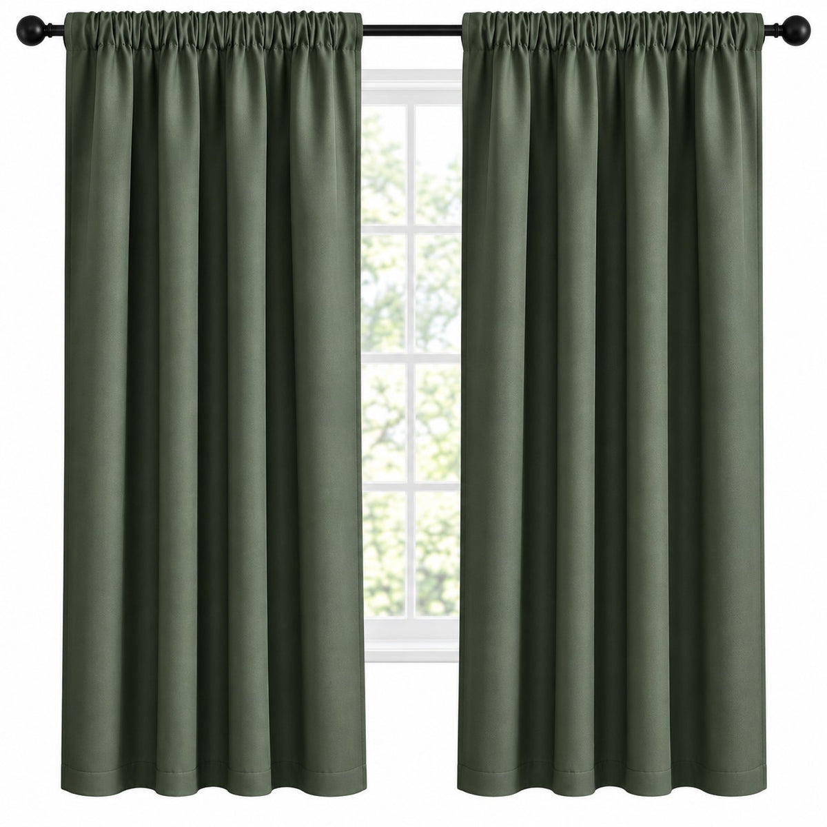 NICETOWN blackout curtains in green, insulated rod pocket window treatments, 42x63 inches, designed for light blocking and thermal insulation.