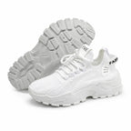 FME women's white cushioned lace-up sneakers, size 6, showing the comfortable design and stylish athletic look.