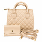 Beige ladies handbag carry purse with 8x6x3 inch size, stylish Republic Mercantile handbag with top handle and zip closure.