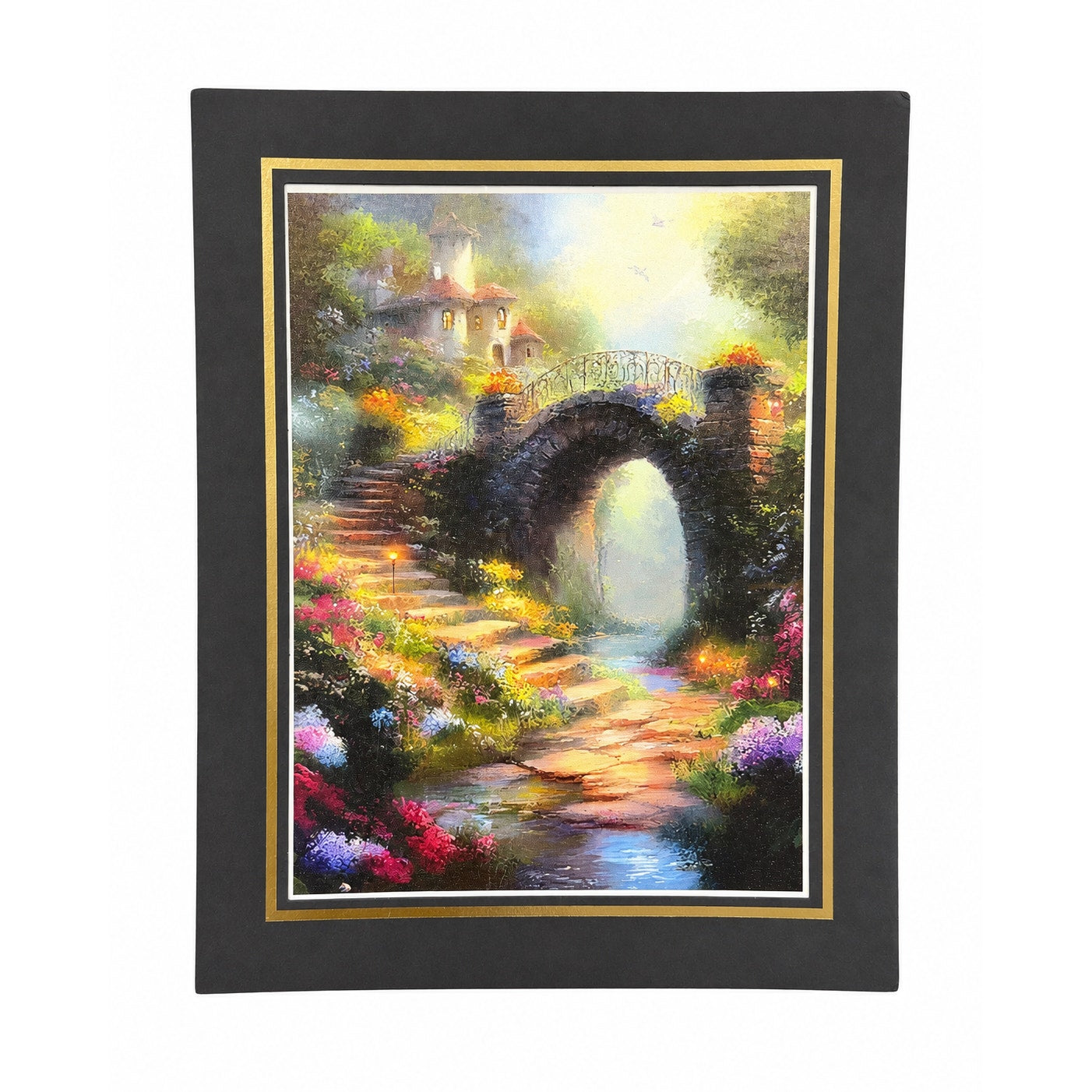 12x16 inch art print on canvas of Old Creek Bridge with 16x20 mat, by Republic Mercantile, showcasing scenic bridge landscape.