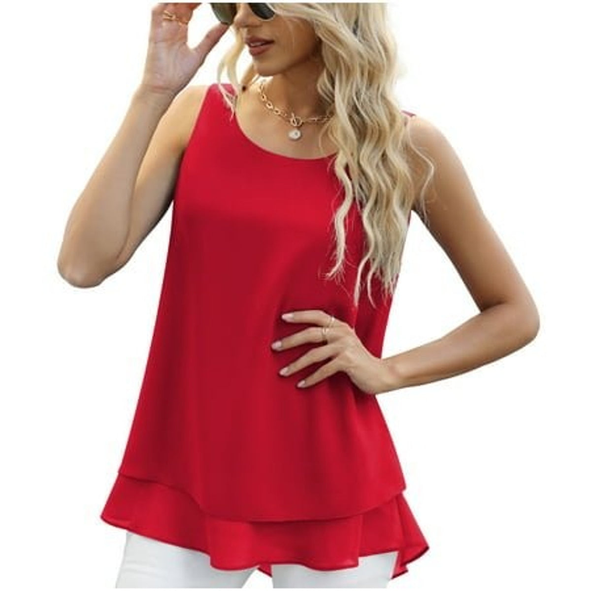 Uvplove women's sleeveless chiffon tank top with double layers, casual blouse in size 3XL, lightweight and stylish for summer wear.