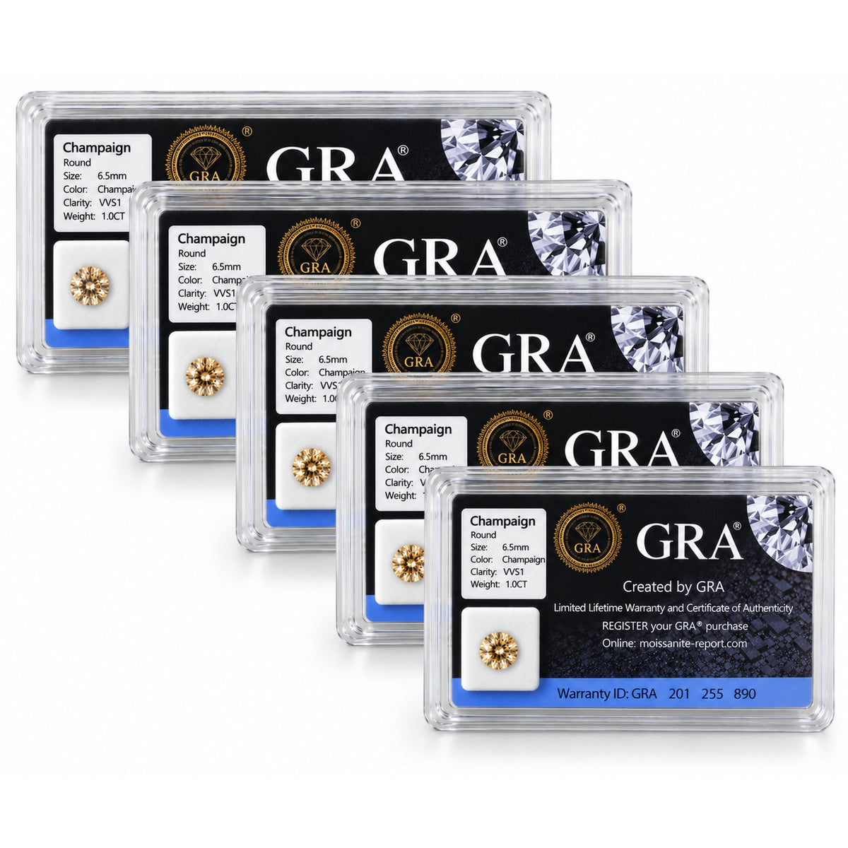 1ct Champaign Moissanite Round 6.5mm VVS1 Loose Gemstone GRA Card & Case Certified