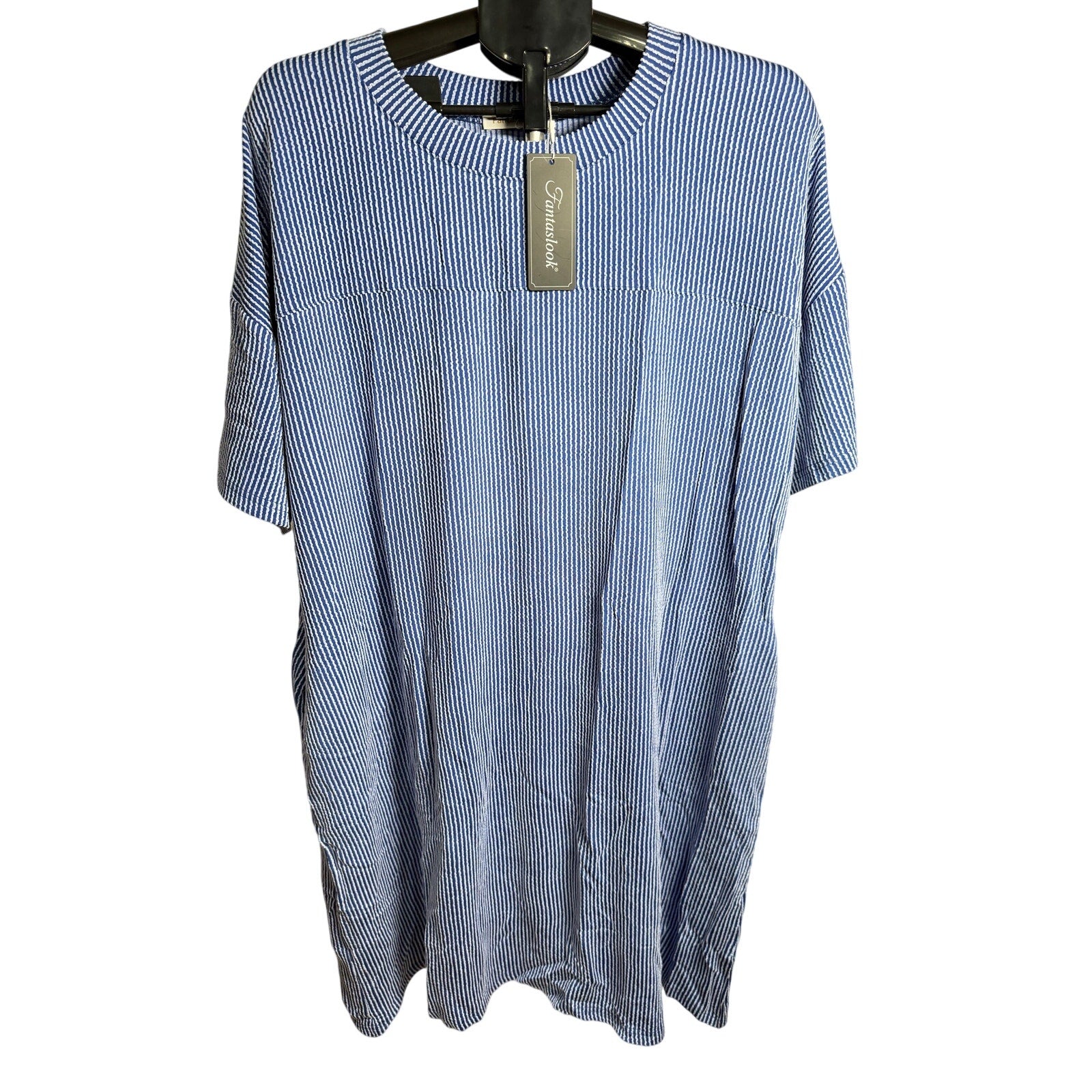 Fantaslook Blue & White Dress, Short-Sleeve Size 2XL