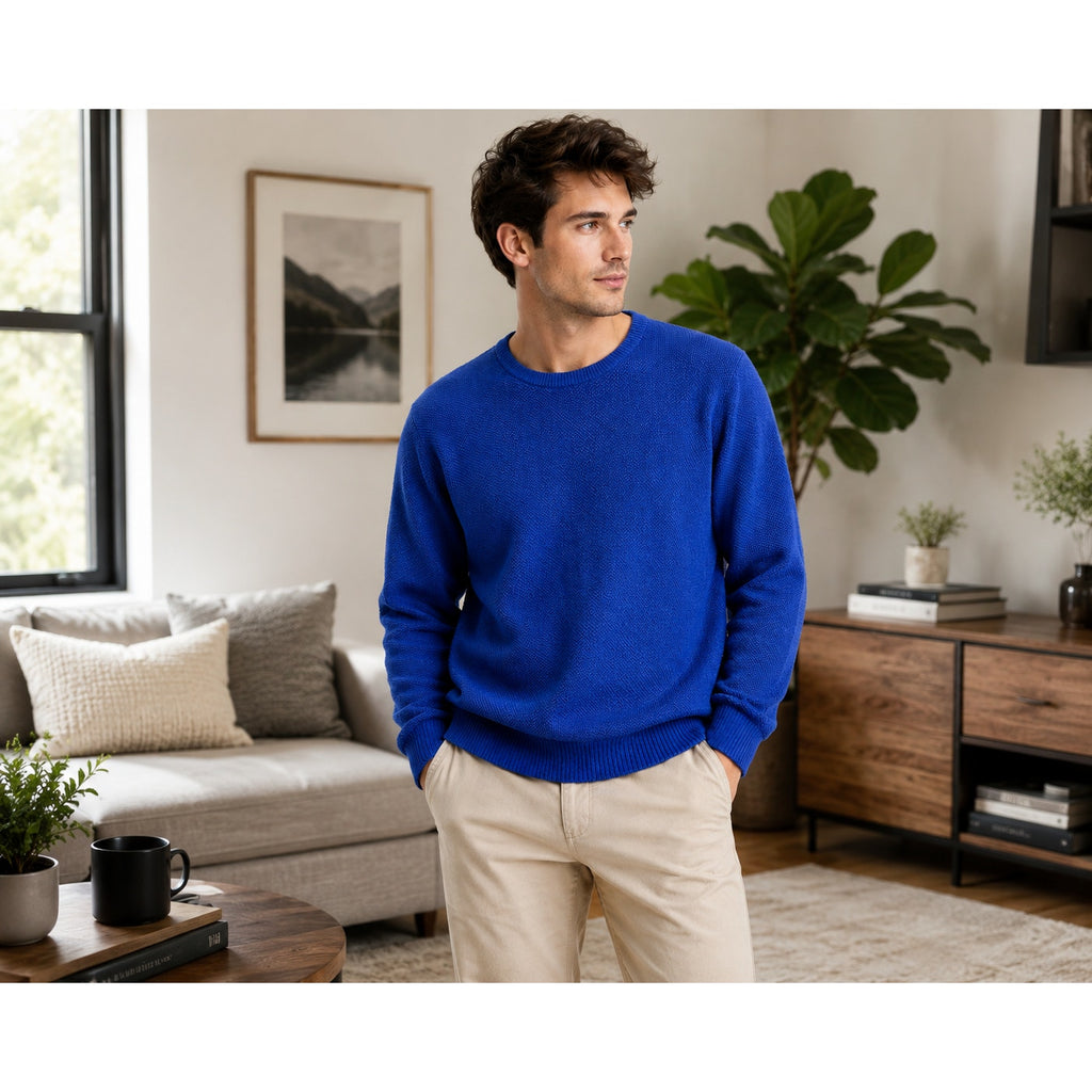 Iceglad Crewneck Blue Long-Sleeve Men's Sweater Size L