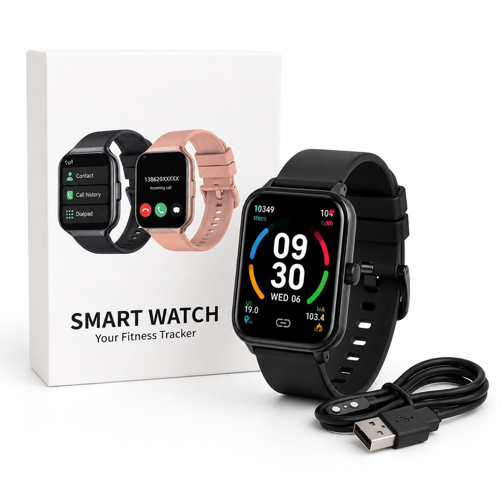 Pink Tikland P98-PK Smart Watch with 1.96-inch display showing digital watch face and fitness tracking features.