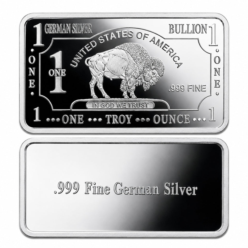 German silver collectible bar by CMC Mint, 1 Troy oz .999 fine alloy, featuring detailed mint design and inscriptions.