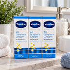 Three Vaseline Intensive Care All Purpose Cream tubes in a 3-pack, showing white tubs with blue and red labels.