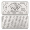 Troy oz .999 Tin collectible bar from CMC Mint featuring detailed engraving and a shiny silver finish.