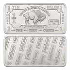 Troy oz .999 Tin collectible bar from CMC Mint featuring detailed engraving and a shiny silver finish.