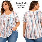 NEW Fantaslook Abstract Print Blouse White Multi XL Short Sleeve FREE Shipping