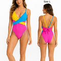B2Prity Womens Color Block One Piece Swimsuit Tummy Control Bathing Suit -Size L