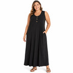 Fantaslook Sleeveless A-Line Maxi Dress in Black Size XL