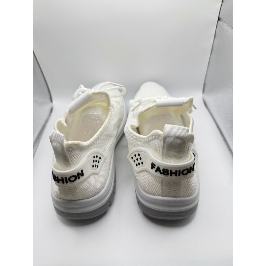 Women's white athletic sneakers by Republic Mercantile, size 6.5 US, Euro 37, featuring breathable mesh and sporty design.