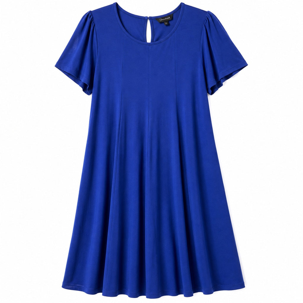 Fantaslook Short-Sleeve Blue Swing A-Line Midi Dress Size XL