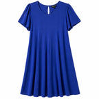 Fantaslook Short-Sleeve Blue Swing A-Line Midi Dress Size XL