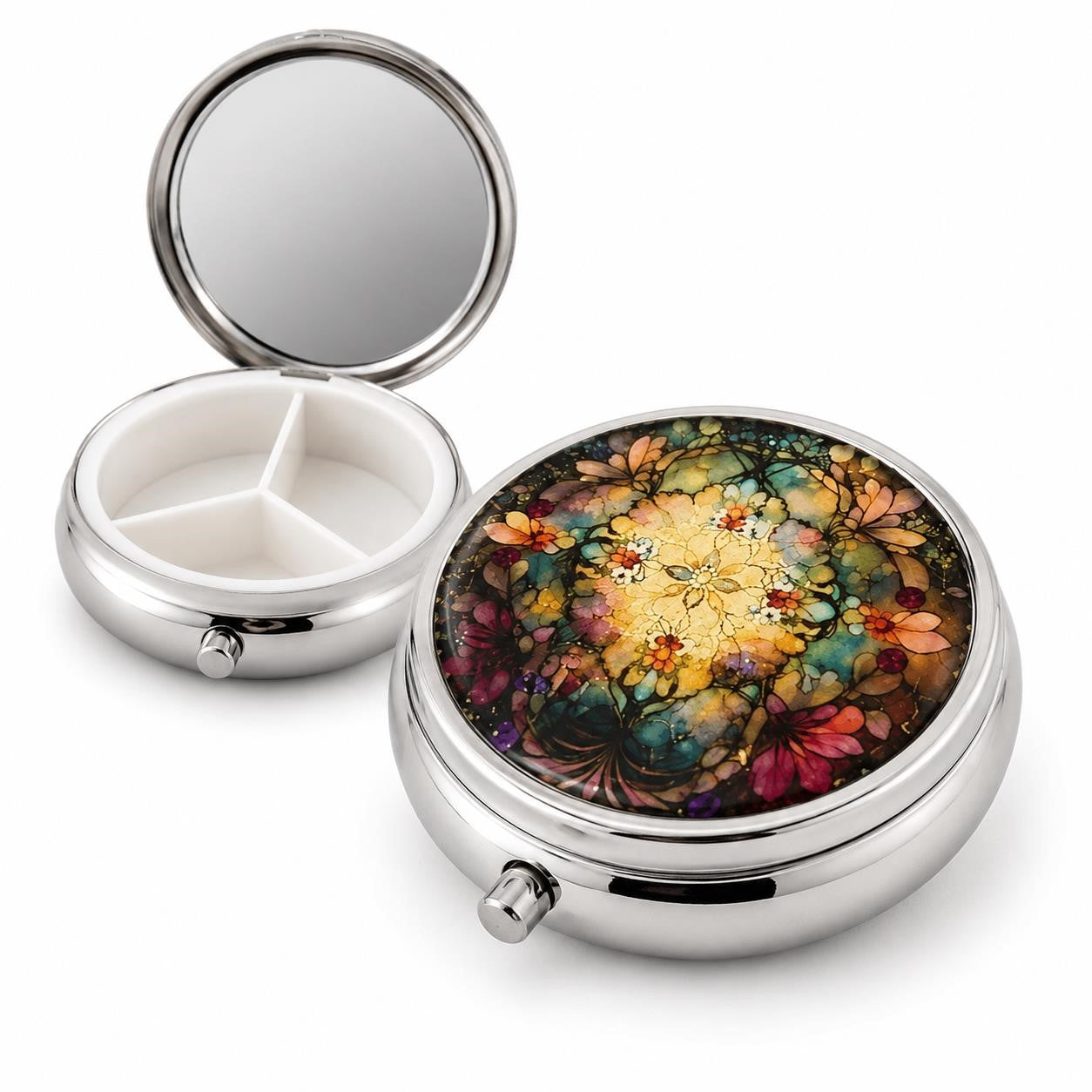 Colorful flower garden-shaped pill box by Republic Mercantile featuring floral patterns and compact storage design.