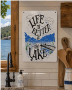 8x12 inch metal wall art by Republic Mercantile featuring "Life is Better At the Lake" rope design in rustic style.