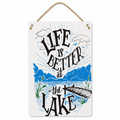8x12 inch metal wall art by Republic Mercantile featuring "Life is Better At the Lake" design with rope detail.