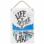 8x12 inch metal wall art by Republic Mercantile featuring "Life is Better At the Lake" design with rope detail.