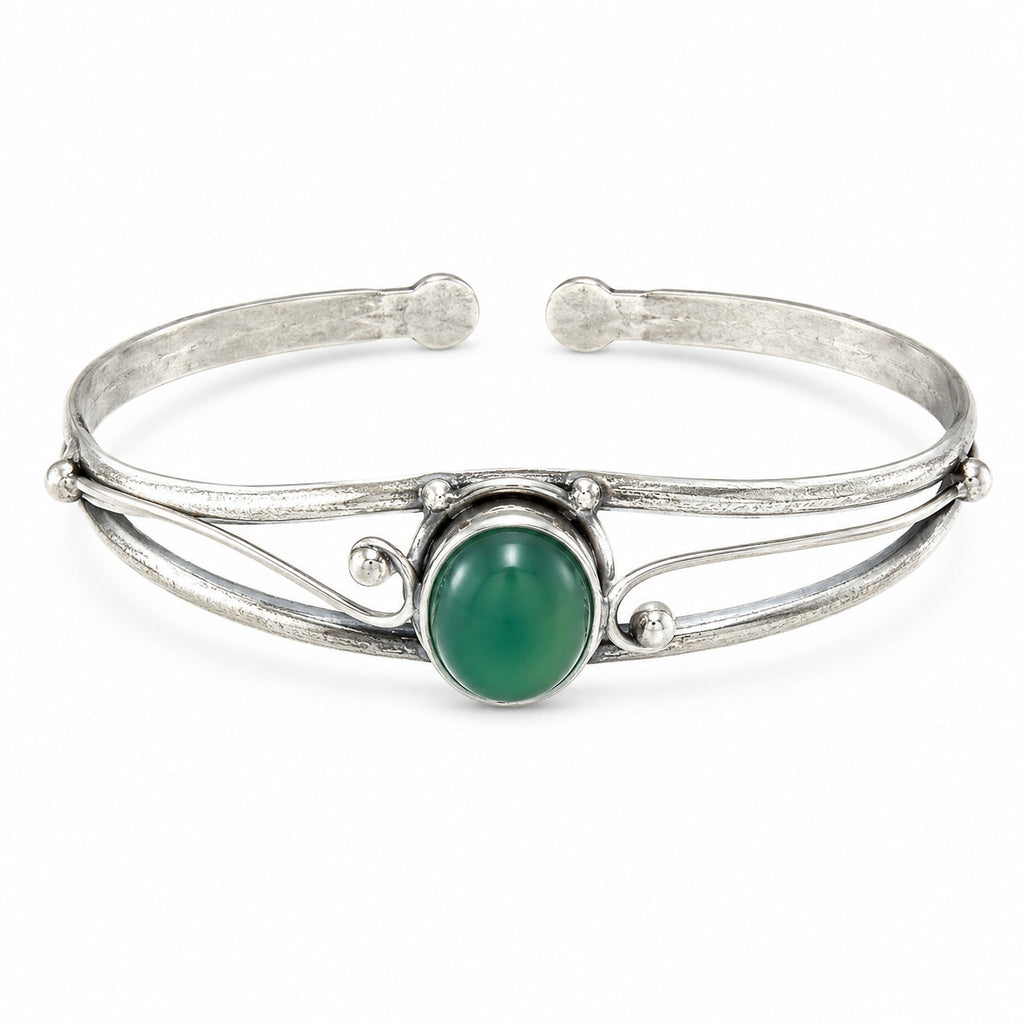 Silver plated bangle gem bracelet from Republic Mercantile featuring handcrafted design and sparkling gemstone accents.