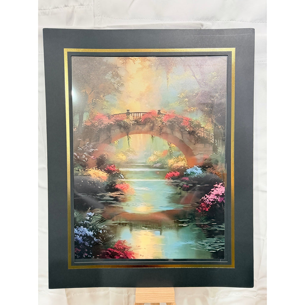 12x16 inch canvas art print of a flower bridge with 16x20 mat by Republic Mercantile, showcasing vibrant floral and bridge details.