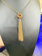 Gold chain with gem pendant, matching earrings, 36-inch length, designed by Republic Mercantile for elegant jewelry styling.
