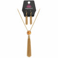 Gold chain with gem pendant and matching earrings from Republic Mercantile, featuring a stylish 36-inch jewelry set.