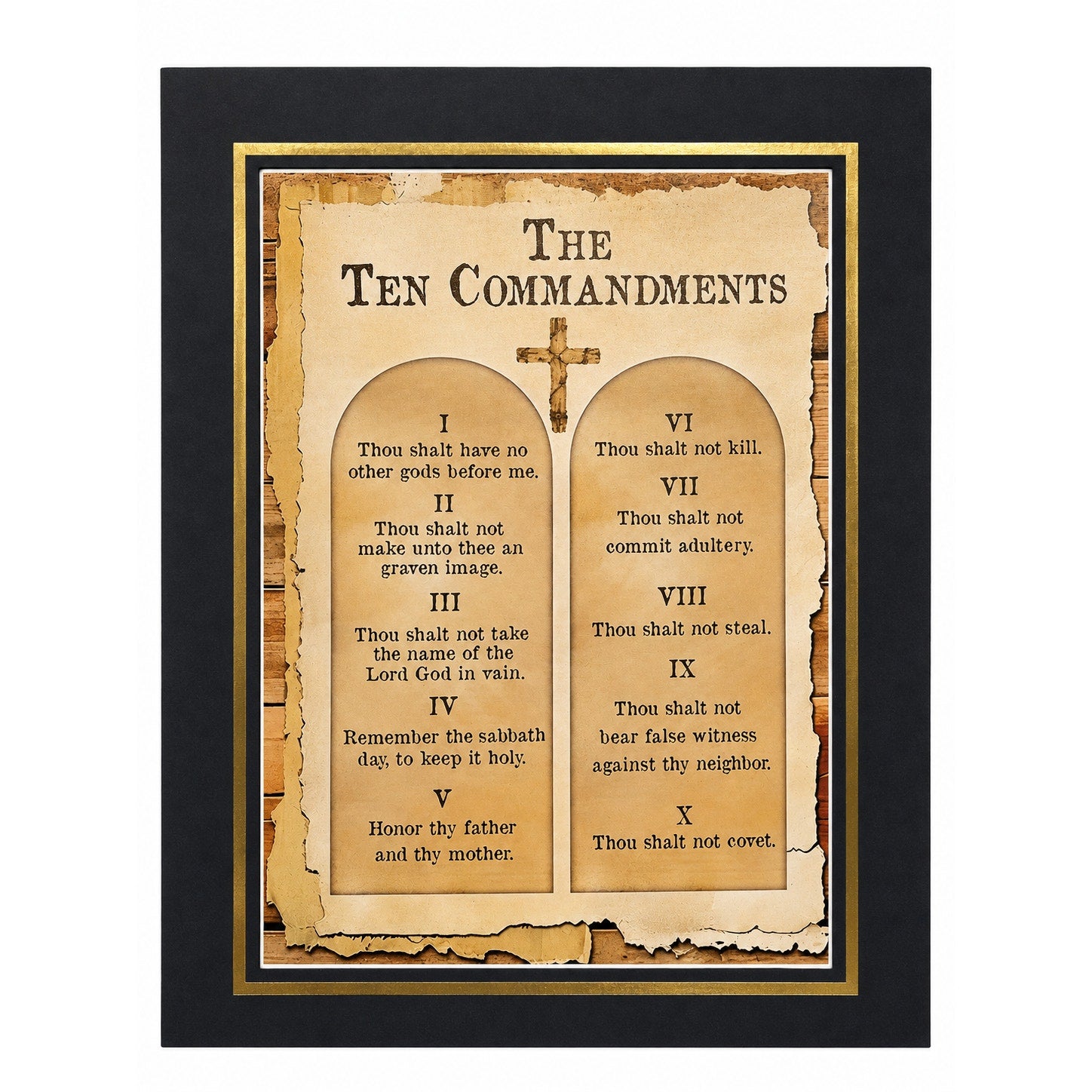 12x16 inch art print on canvas of the Ten Commandments, displayed with a 16x20 mat, by Republic Mercantile.