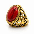Men's gold band ring with red stone, size 10, from Republic Mercantile, showcasing a stylish men's jewelry accessory.