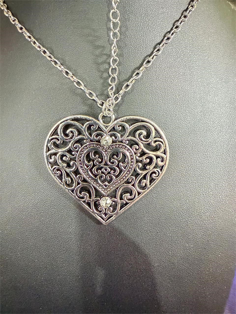 Paparazzi large heart pendant necklace with 36-inch chain and matching earrings, jewelry set from Republic Mercantile.
