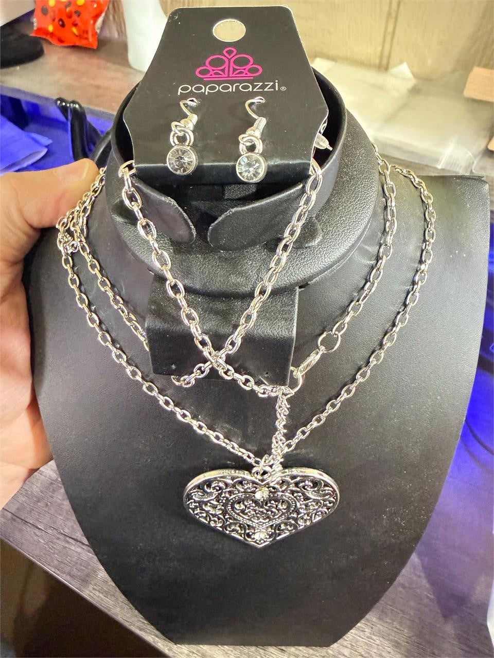 Paparazzi large heart pendant necklace with a 36-inch chain and matching earrings, stylish jewelry from Republic Mercantile.